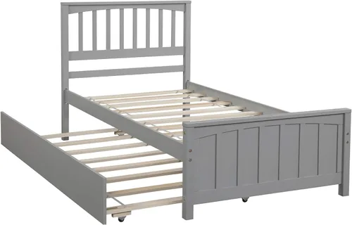 Miniatura 12 de Harper & Bright Designs Base de cama individual con plataforma nido para niños, cama individual con cama nido extraíble de madera maciza