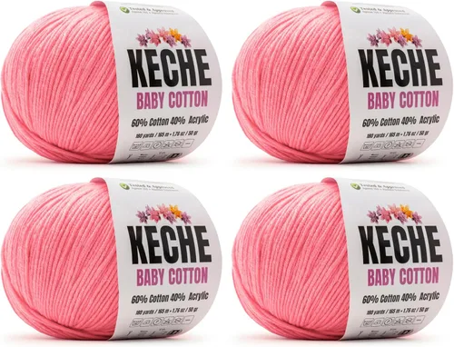 Miniatura 98 de Keche Hilo de algodón, 60% algodón, 40% hilo acrílico, hilo de algodón suave para crochet y tejer, hilo amigurumi, 1 madeja/bola, 1.76 onzas (50g)