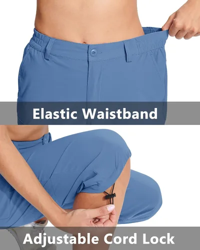 Miniatura 4 de MAGCOMSEN Pantalones de senderismo tipo cargo para mujer, ligeros, elásticos, resistentes al agua, con 5 bolsillos para exteriores