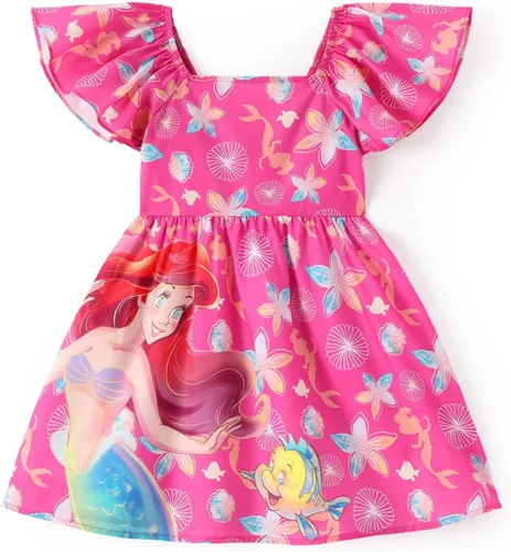 Miniatura 9 de Disney Stitch Minnie Frozen Elsa - Vestido de princesa sin espalda para niñas, hombros descubiertos, manga corta, cintura ceñida, ropa para niños