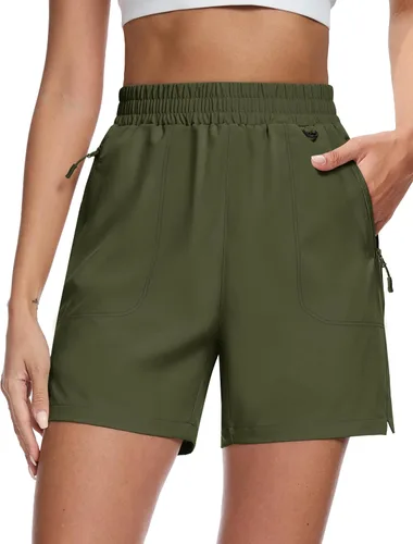 MAGCOMSEN Pantalones cortos tipo cargo de senderismo para mujer, de 5 pulgadas, UPF 50+, de secado rápido, ligeros, para golf, atléticos, casuales,
