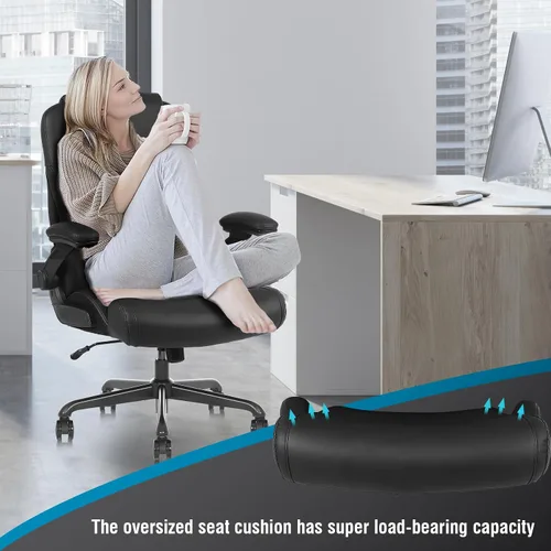 Miniatura 3 de Flysky Silla de oficina ergonómica ejecutiva, silla de oficina grande y alta para personas pesadas, piel sintética, soporte lumbar, reposabrazos