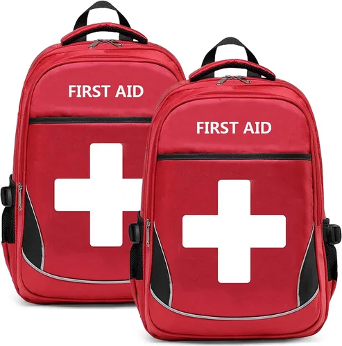 Miniatura 10 de Bolsa de primeros auxilios vacía roja bolsa médica de emergencia para primeros auxilios, mochilas de trauma con múltiples bolsillos para viajes, rojo