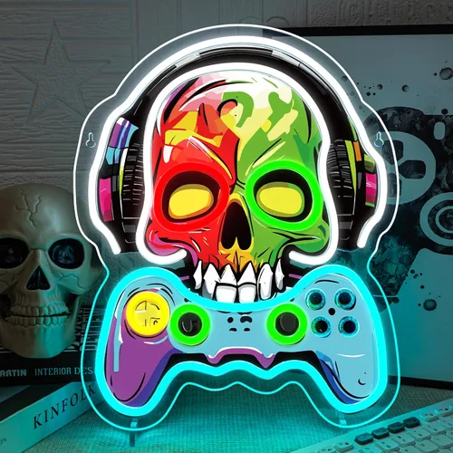 Miniatura 11 de Letreros de Neón de Cartas de Juego para Decoración de Pared Póquer Adolescentes Luz LED Neón Azul Blanco Letrero de Luz USB para Dormitorio Casino