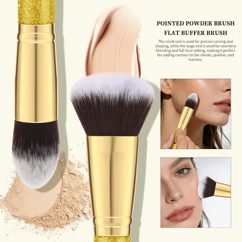 Miniatura 5 de DUcare Brochas de maquillaje Duo End Foundation Powder Buffer y Contour Brush Herramientas cosméticas sintéticas 2 piezas Juego de 2 brochas