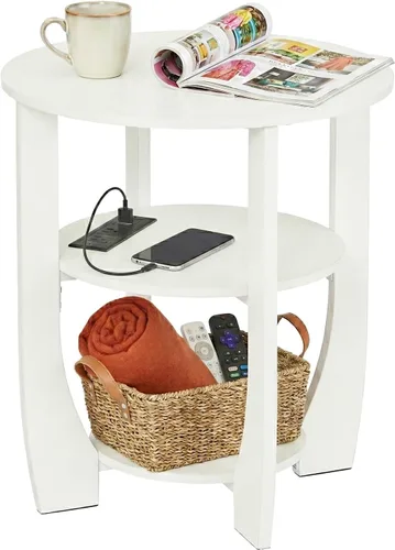 Miniatura 16 de Mesa auxiliar redonda, mesa auxiliar de 3 niveles con almacenamiento, mesa decorativa negra de 19.7 pulgadas, mesita de noche para dormitorio, sala