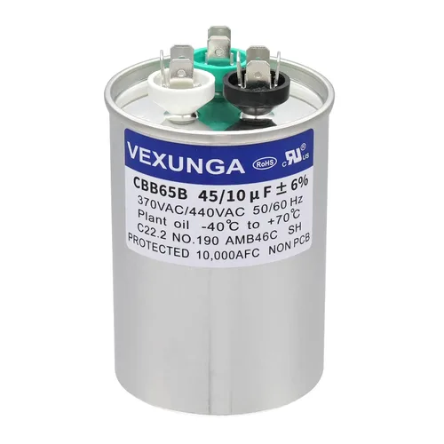 Miniatura 64 de VEXUNGA - 25/5 uF 25+5 MFD 370V o 440V Condensadores redondos de arranque dual 25 5 uF 370 440 Volt VAC CBB65 Condensadores para acondicionador