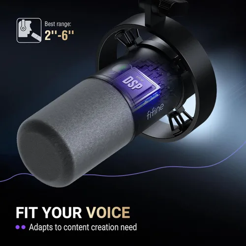 Miniatura 11 de FIFINE - Kit de micrófono de podcast K688, micrófono dinámico USB/XLR con brazo articulado para PC/mezclador XLR, micrófono para juegos con botón