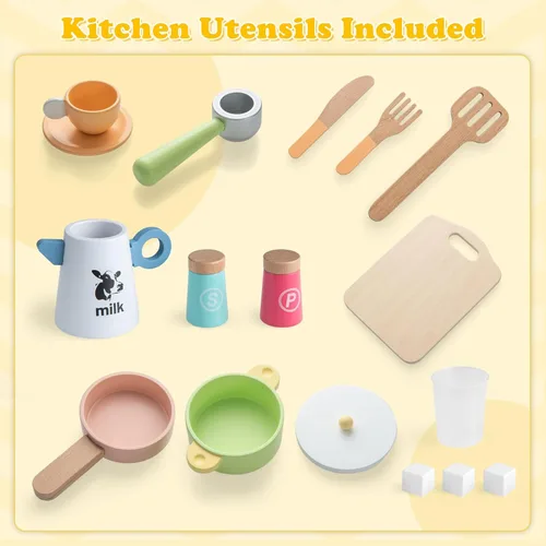 Miniatura 7 de INFANS Juego de Cocina para Niños, Set de Cocina de Juguete con Máquina de Café, Estufa, Fregadero Extraíble, Microondas, Gabinete