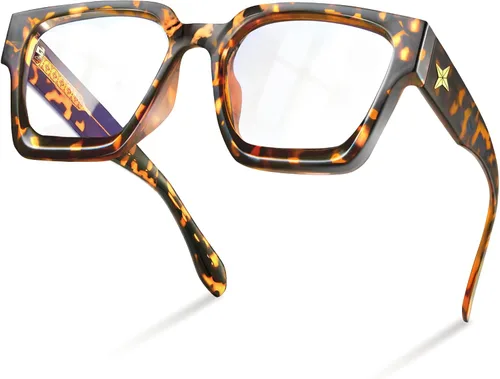 Miniatura 28 de livho Marco de gafas de gran tamaño para mujer y hombre, lentes rectangulares de moda para computadora, marco elegante *Tortuga de coco