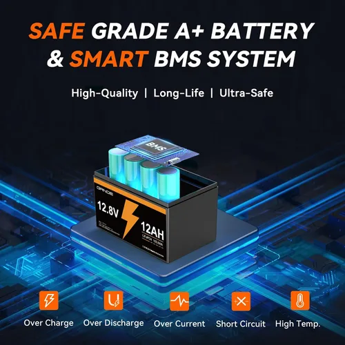 Miniatura 5 de LiFePO4 - Batería de fosfato de hierro y litio de 12 V y 12 Ah, paquete de energía compacto de ciclo profundo con BMS integrado, más de 3000 ciclos