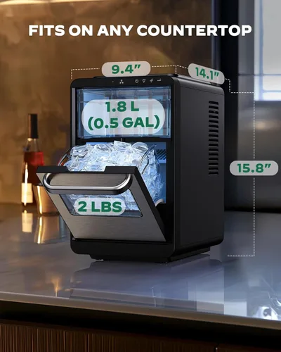 Miniatura 7 de Silonn Crescent - Máquina de hielo para encimera, fusión lenta y hielo cristalino, máquina de hielo autolimpiante con grosor de hielo ajustable