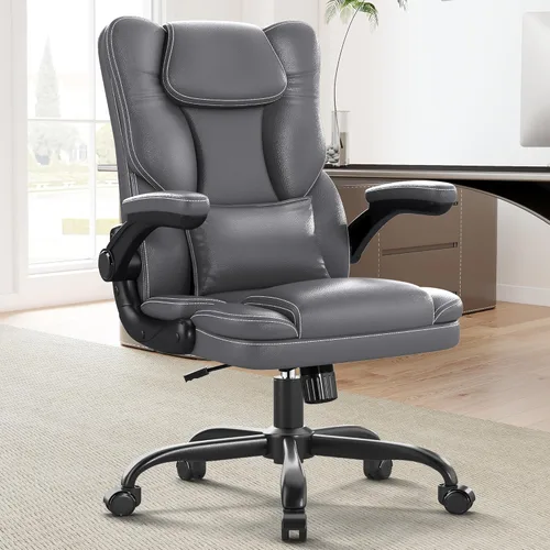 Silla de oficina ergonómica con reposabrazos abatibles, 300 libras, respaldo medio, silla de escritorio de oficina con soporte lumbar, silla Gris