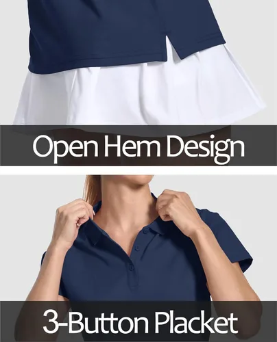Miniatura 4 de MAGCOMSEN Camisas polo de algodón para mujer, de manga corta, con 3 botones, cuello de verano, camisas casuales de negocios