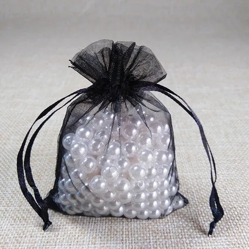 Miniatura 5 de Bolsa de regalo de organza de 4 x 6 pulgadas con cordón para joyas, dulces, paquete de 100 sobres negros transparentes, bolsas de malla de tela