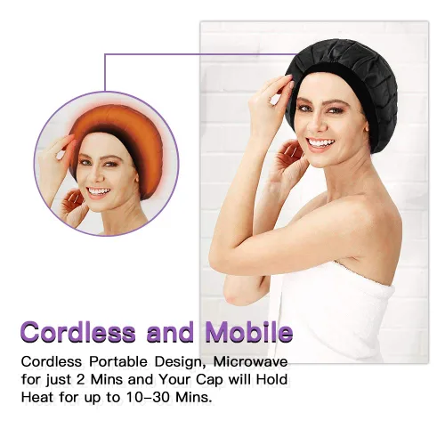 Miniatura 4 de Gorro térmico de acondicionamiento profundo, sin cordón, 100% algodón natural, semillas de linaza, tratamiento interior de microondas, tapa caliente