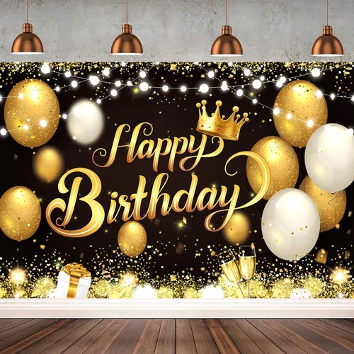 Miniatura 4 de 180x120 cm Telón de Fondo de Cumpleaños Negro y Dorado de 71x47 Pulg. Telones de Fondo de Cumpleaños de Brillo Negro y Dorado Telones de Fondo