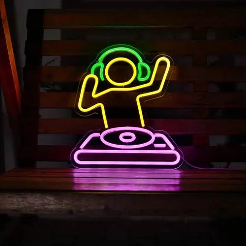 Letrero de neón para reproductor de DJ para bar, funciona con USB, para la cueva del hombre, letrero de neón de anime, luz LED de neón regulable