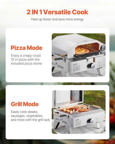 Miniatura 4 de VEVOR Horno de pizza para exteriores 2 en 1, horno y parrilla de pizza de propano de 13 pulgadas, horno de gas propano de mesa de 12,000 BTU