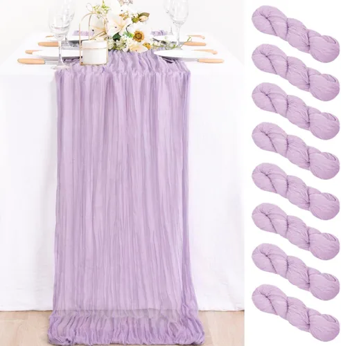 MLMC Paquete de 8 caminos de mesa color morado lila de 10 pies, camino de mesa rústico de gasa de 35 x 120 pulgadas, decoración de tela de queso