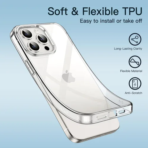 Miniatura 4 de JETech Funda para iPhone 15 Pro Max de 6.7 pulgadas, TPU suave transparente delgada funda protectora con absorción de golpes, soporta carga