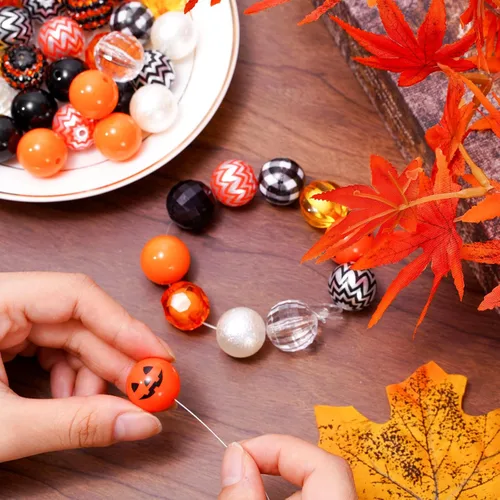 Miniatura 5 de Whaline Juego de 50 cuentas de Halloween de 0.787 pulgadas (0.787 in) mixtas de chicle, cuentas espaciadoras de Jack-O-Lantern, cuentas espaciadoras