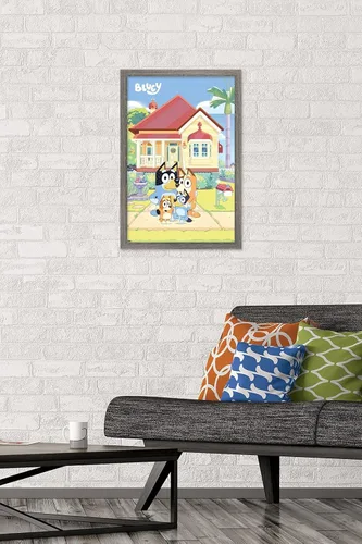 Miniatura 2 de Bluey - Póster de pared familiar, 22.4 pulgadas de largo x 14.7 pulgadas de ancho, versión enmarcada de madera de granero