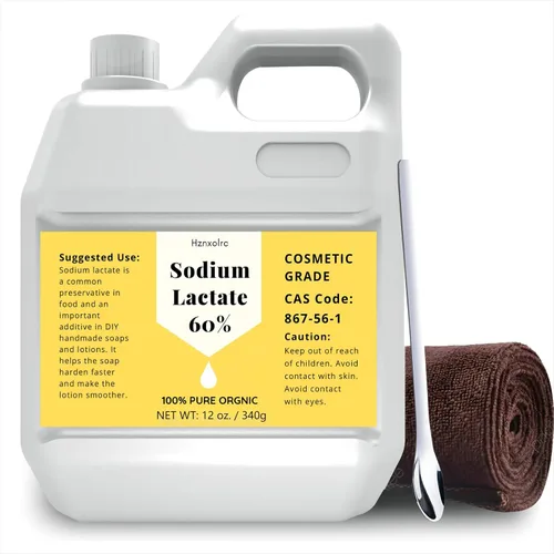 12 oz (Peso Neto) Lactato de Sodio para Hacer Jabón y Lociones, Lactato de Sodio Líquido Premium, Concentración del 60%, Grado Cosmético, Hidratante