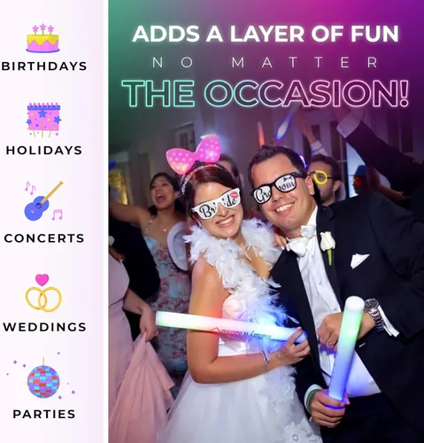 Miniatura 5 de 100 varillas luminosas de espuma azul, varillas de luz de 16 pulgadas para bodas, fiestas y bailes