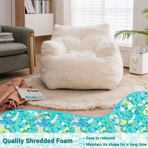Miniatura 3 de Beanbags - Silla puff ultra suave de tela de peluche para adultos y niños, cómoda silla de ocio para dormitorio, sala de estar, apartamento, marfil