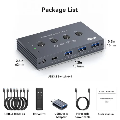Miniatura 7 de Selector de interruptor USB 3.2 4 computadoras comparten 1 USBC y 3 dispositivos USBA 10Gbps interruptor USB de 4 puertos para compartir teclado