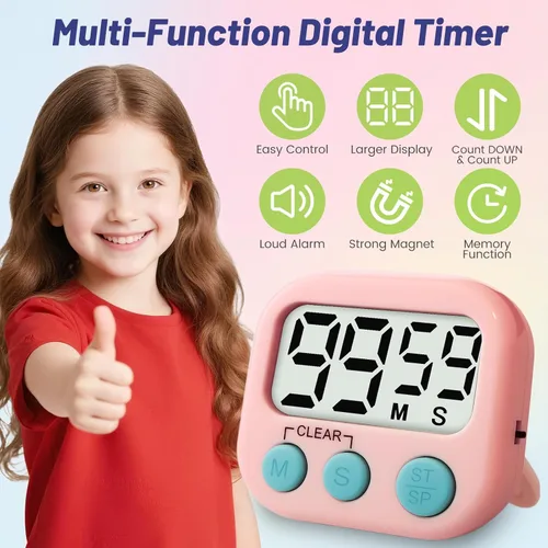 Miniatura 3 de Temporizador digital de 2 piezas para niños, temporizador de cocina magnético de cuenta regresiva, temporizadores de alarma fuertes mejorados