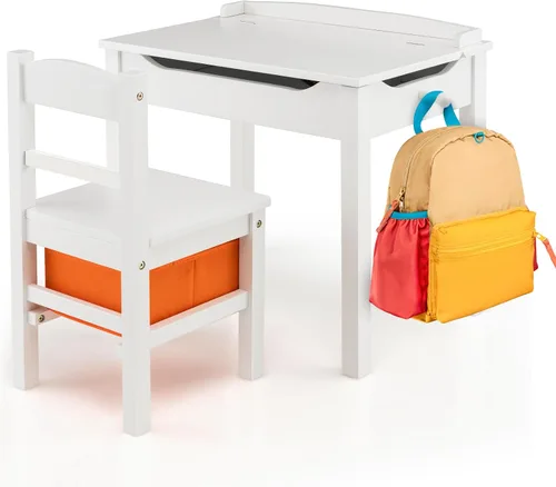 Miniatura 14 de Costzon - Juego de mesa y silla para niños, mesa de arte y manualidades con tapa abatible para cuarto de juegos, jardín de infantes, escritorio