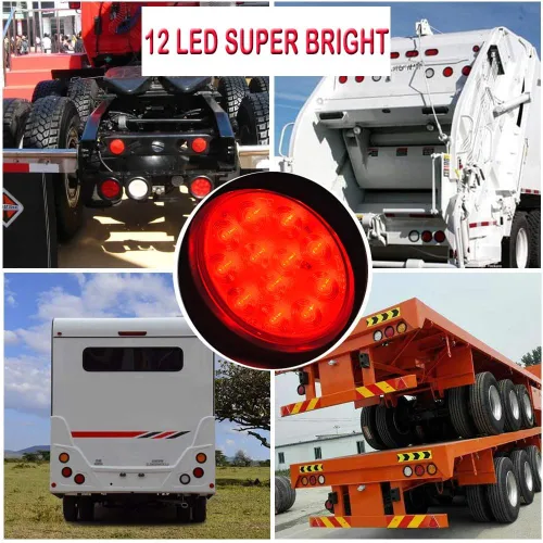 Miniatura 3 de Astra Depot Luz trasera redonda roja de 4 pulgadas, 12 luces LED para remolque, impermeable, lámpara trasera de freno con juntas de goma con ojales