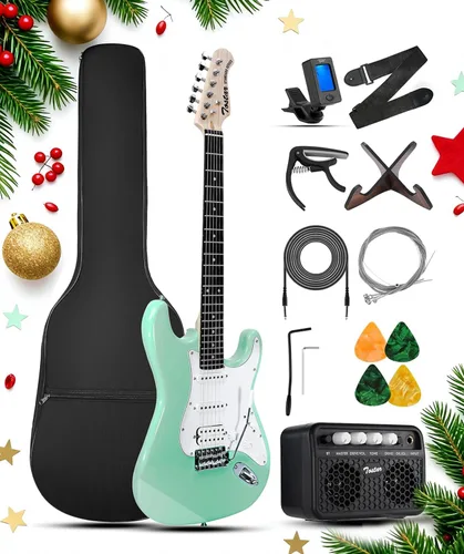 Miniatura 34 de Tostar Kit de guitarra eléctrica con amplificador, 39 pulgadas, tamaño completo, 6 cuerdas, ligero, diseño de cuerpo redondeado, interruptor
