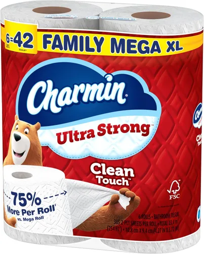 Miniatura 9 de Charmin Papel higiénico ultra fuerte y limpio, 6 rollos Mega XL familiares = 42 rollos regulares