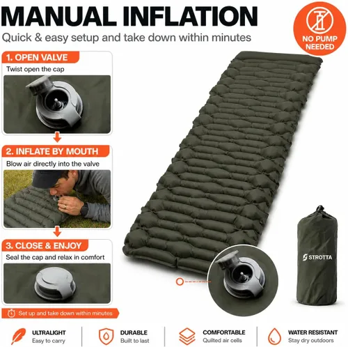 Miniatura 4 de ANGORA BRANDS Colchoneta inflable para acampar y mochilero Valor R-3, 2.1 pulgadas de grosor, 25 pulgadas de ancho Alfombrilla de dormir