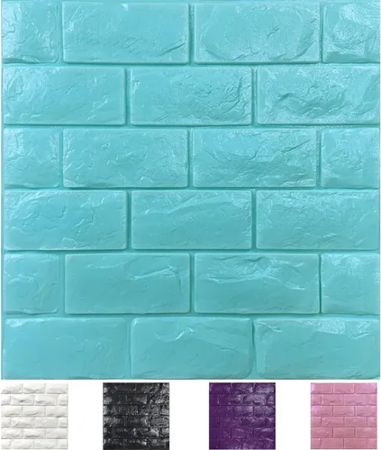 30PCS Paneles de Pared 3D Despegar y Pegar Papel Tapiz de Ladrillo Falso Azul Espuma Autoadhesiva Paneles de Ladrillo Paneles de Pared de Piedra