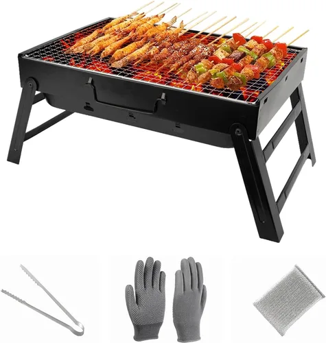 Parrilla de carbón portátil para camping, pequeña parrilla de barbacoa de mesa para viaje de pícnic, juego de parrilla plegable y ligera, incluye