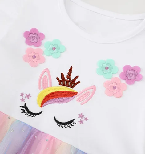 Miniatura 2 de Vestido de tul de verano para niña pequeña, lindo patrón de dibujos animados, vestido de algodón con lentejuelas a rayas para uso diario para bebé