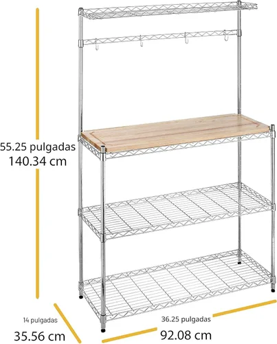 Miniatura 5 de Whitmor Supreme Baker's Rack con tabla de cortar de madera extraíble segura para alimentos, cromada