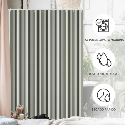 Miniatura 4 de Hermosa cortina de ducha bohemia a rayas para tu baño, elegante cortina verde salvia de 72 x 72 pulgadas que se adapta perfectamente a cualquier