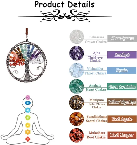 Miniatura 4 de PESOENTH Piedras de chakras, cristales curativos, árbol de la vida, atrapasueños, decoración para colgar en la pared, regalos para mujeres