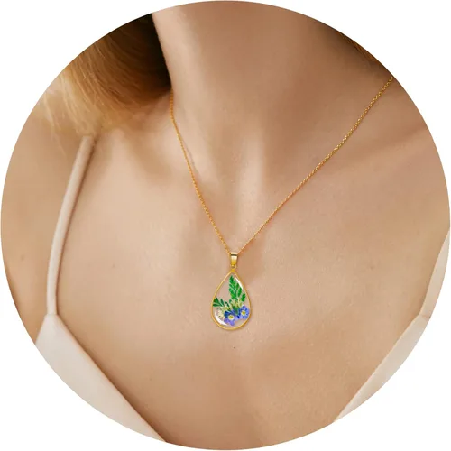 Miniatura 54 de Collar de flores silvestres prensadas con encaje de Forget-Me-Not y Queen Anne Collar de flores prensadas de oro Collares hechos a mano
