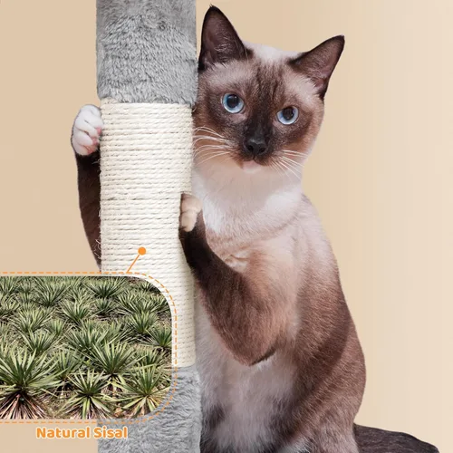 Miniatura 7 de Topeakmart Árbol para gatos de 64.5 pulgadas grande para condominio con postes rascadores, hamaca como centro de juegos para casa de gatitos