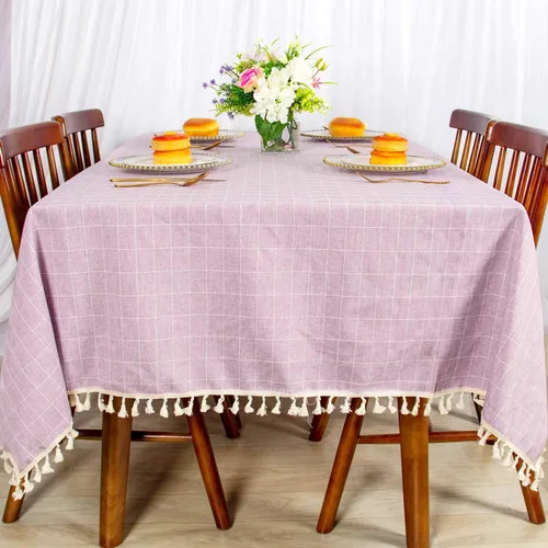 Miniatura 15 de ShinyBeauty Mantel Redondo Rosa Bebé de 55 Pulgadas Mantel Gingham Rosa a Cuadros Mantel de Mesa de Algodón para Mesa Redonda Mantel a Cuadros Rosa