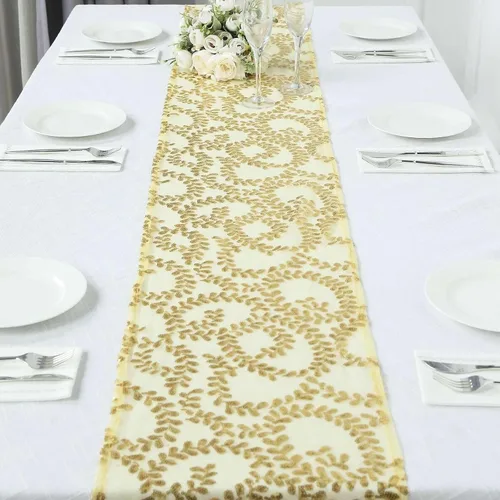Miniatura 13 de Efavormart - Superposición de mesa de tul bordado de hojas de lentejuelas plateadas de 72 x 72 pulgadas, mantel cuadrado transparente Plateado