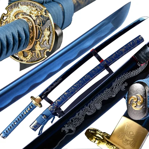 Miniatura 11 de Espada japonesa de samurái Katana auténtica hecha a mano de acero al carbono 1095 de alta calidad, espada de dragón real y afilada, Katana