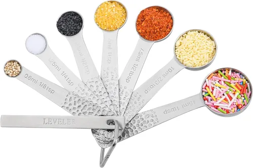 Miniatura 6 de Juego de 14 tazas y cucharas medidoras de acero inoxidable 18/8 para hornear y cocina, medida métrica y estadounidense, 6 tazas y 7 cucharas con B