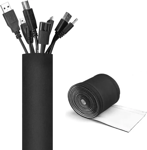 Miniatura 12 de JOTO Paquete de 1 funda de organización de cables, sistema organizador de cables de 10 pies con cremallera para TV, computadora, oficina